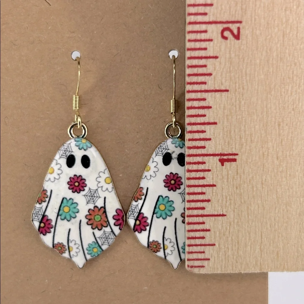 Halloween Flower Power Ghost Charms Earrings Fashion Jewelry
